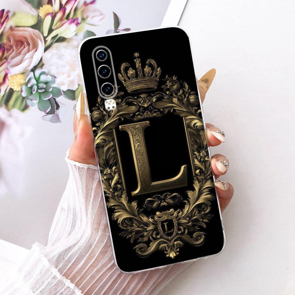 Clear For Huawei P30 ELE-L29 ELE-L09 ELE-L04 Cover For Huawei P30 Case Cool Crown Luxury A-Z Letters 2D Flat Pattern Soft Casing