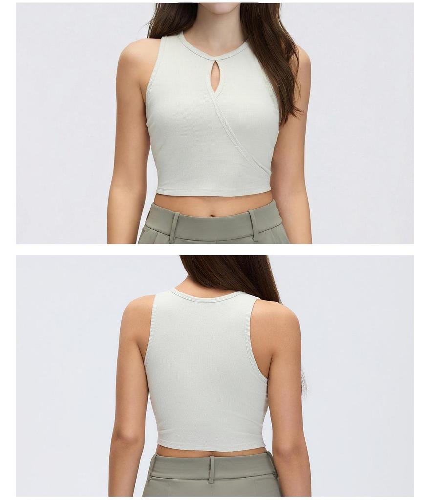 Women's Skin-friendly Modal Sports Vest, Summer Fitness, Round Neck, Hollow Out, Chest Pads, Sleeveless Yoga Top.