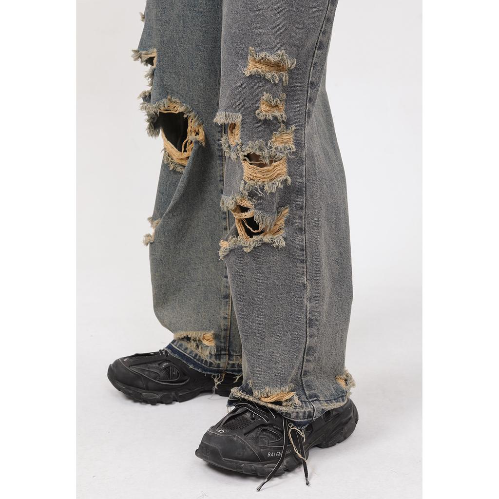 Pánské letní nový produkt korejská verze personalizované rovná trubka s přerušenou dírou žebrácké ležérní džíny pro muže