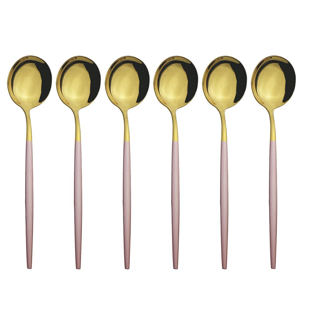 6pcs/set Stainless Steel Spoon Dinnerware Silverware Set Cutlery Set Flatware Outdoor Office Party Home Kitchen Tableware