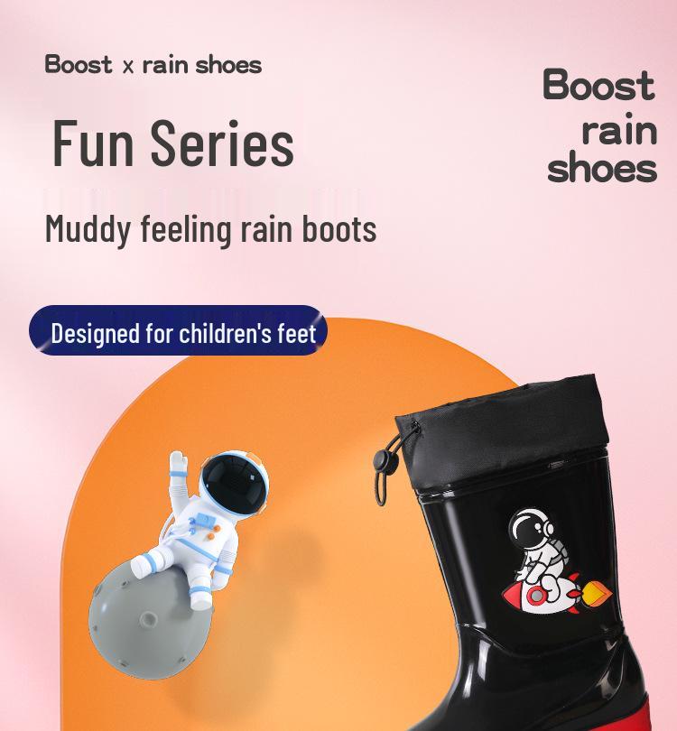 Kids' Waterproof Cartoon Rain Boots - Non-Slip Rubber Shoes for Boys & Girls, Warm Long Mid-High Top Design