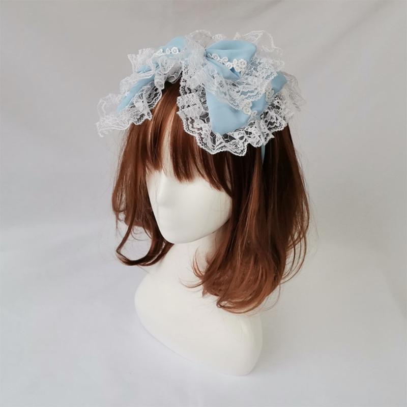 Lovely Sweet Hairband Maid Cosplay Headband Lolita Ruffled Lace Headwear Handmade Double Layer Bowknot Hair Accessory