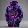 Herren Kapuzenpullover mit 3D-Drachenaufdruck, Fantasy-Tiergrafik, Sweatshirt mit Blitzmuster, Langarm Freizeit Streetwear Herrenbekleidung