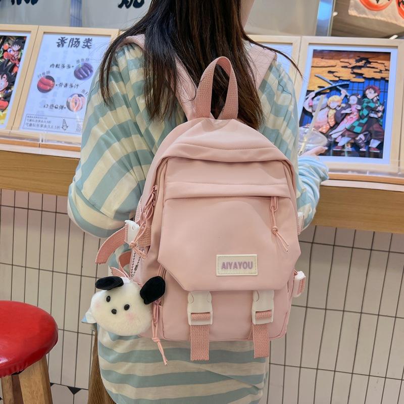 

Харадзюку простой особой формы модель маркировка замок студенческая школьная сумка японский и корейский рюкзак большой вместимости with pendant розовый