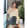 Spring and Summer Women's Hollow V-neck Knitted Shirt Long Sleeved Loose Slimming Cover Shirt for Women