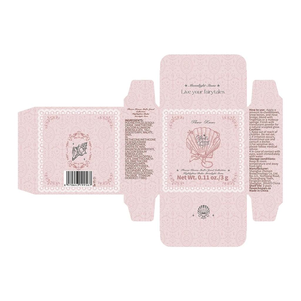 Flower Knows Shell's Jewel Highlighter Balm,Cute Pink Bag Charms Keychain,Glitter Highlighter Makeup,Gift for Women,Girls,0.11 oz(Moonlight Stone)