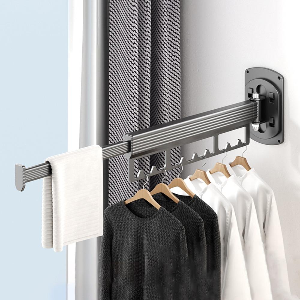 

Retractable Folding Clothes Hanger Space Aluminum Cloth Drying Rack Outdoor 1 Rod