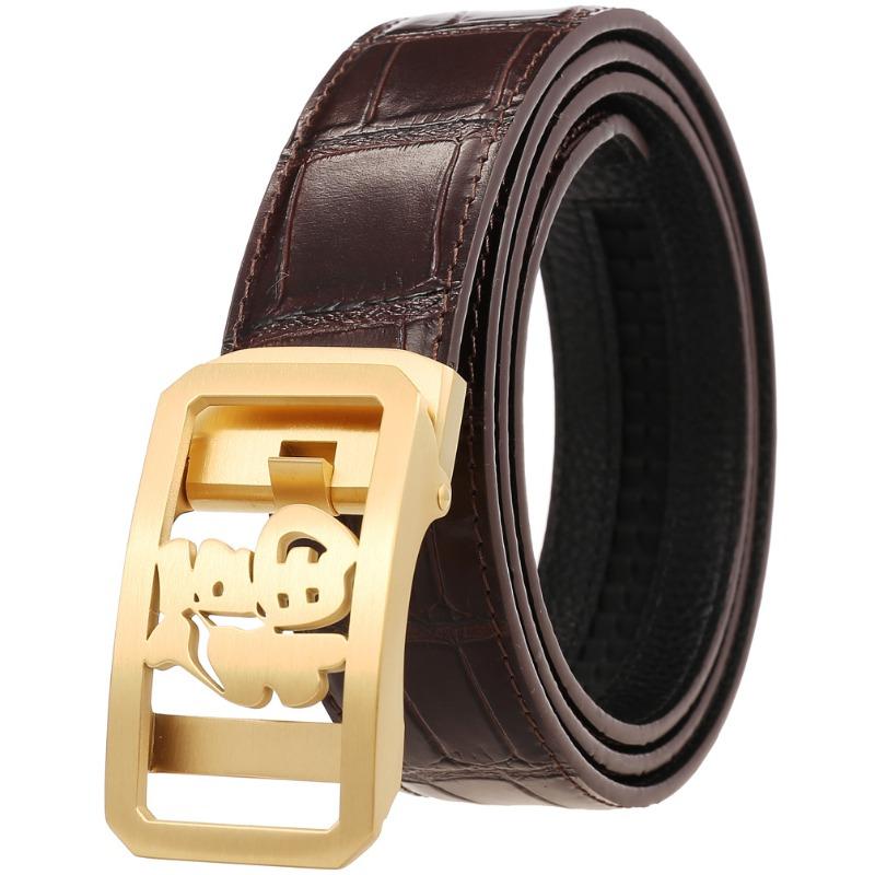 Meier First-layer cowhide belt, fu style steel buckle casual stainless steel automatic buckle belt 120