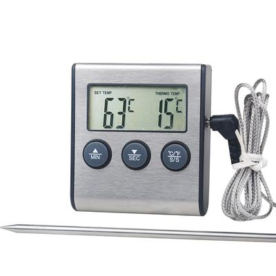Digitales Thermometer mit Edelstahlsonde Alarm Küche Fleisch Timer Temperaturmesser Messung für Ofen BBQ Grill Kochen