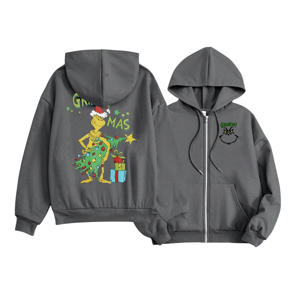 Kids Fashion Lightweight Long Sleeve Zipper Hoodie Christmas Printed Hoodie With Pockets