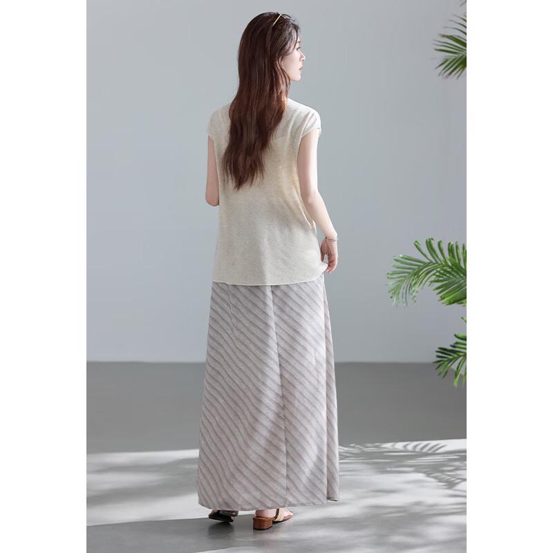 VICTORIA&VERA Faux Two-Piece Linen Blend Deep V-Neck Knit Top