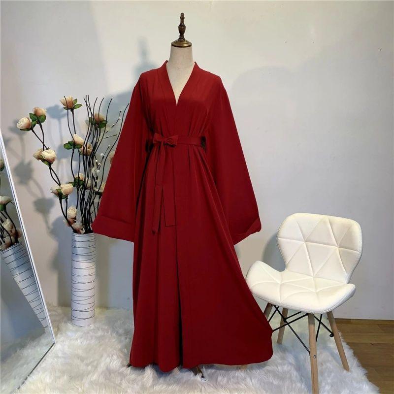2020 New Lace-up plus Size Solid Color Cardigan Robe Dress