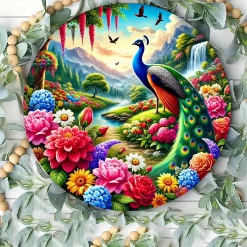 Vintage Peacock Flower Garden Wall Art Tropical Scene Metal Wall Decor