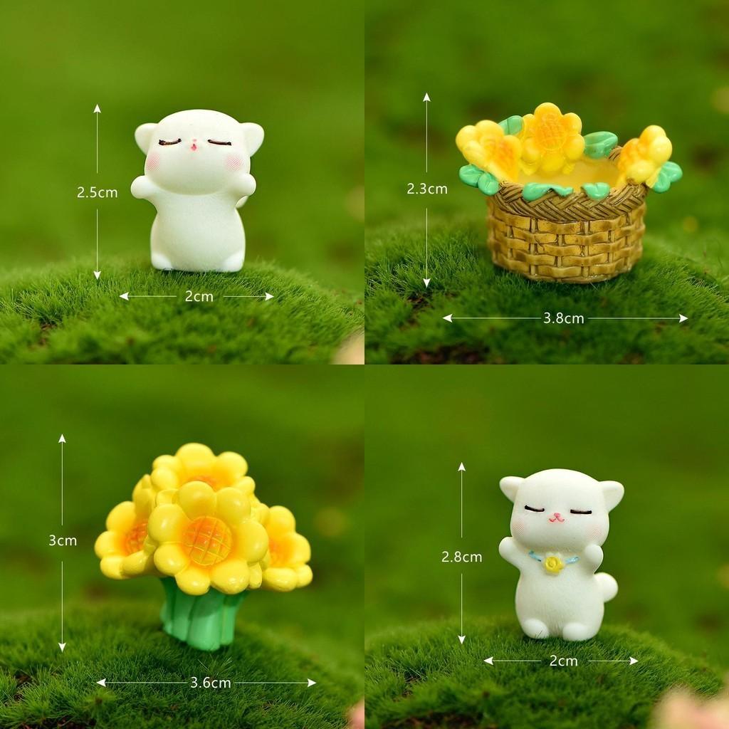 Adorable Resin Sunflower Cat Miniature Charming Cartoon Garden Decor Animal Figurine