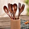 Simple Wooden Spoon Fork Set Long Handle Design For Deep Container Natural Finish Kitchenwares Durable Cooking Utensils
