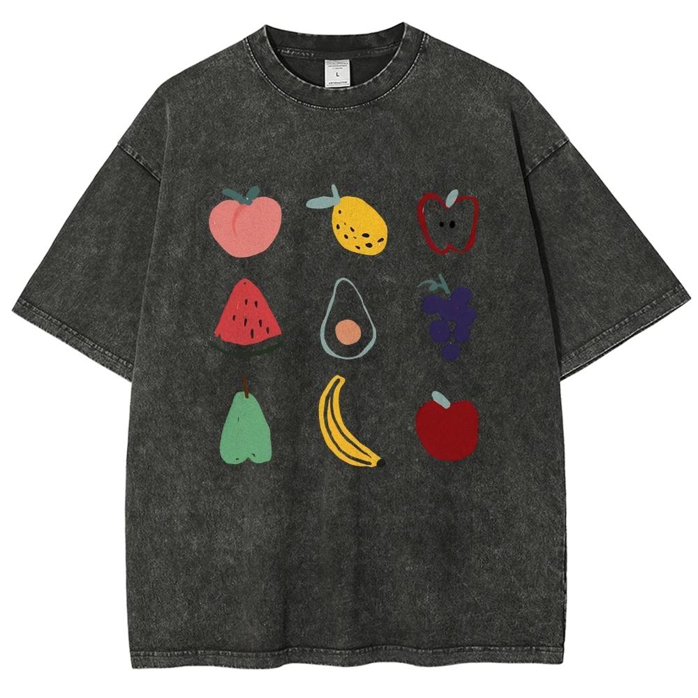Summer Leisure 100% Cotton T-shirt with Fruit Paradise Print Women And Men T-shirt
