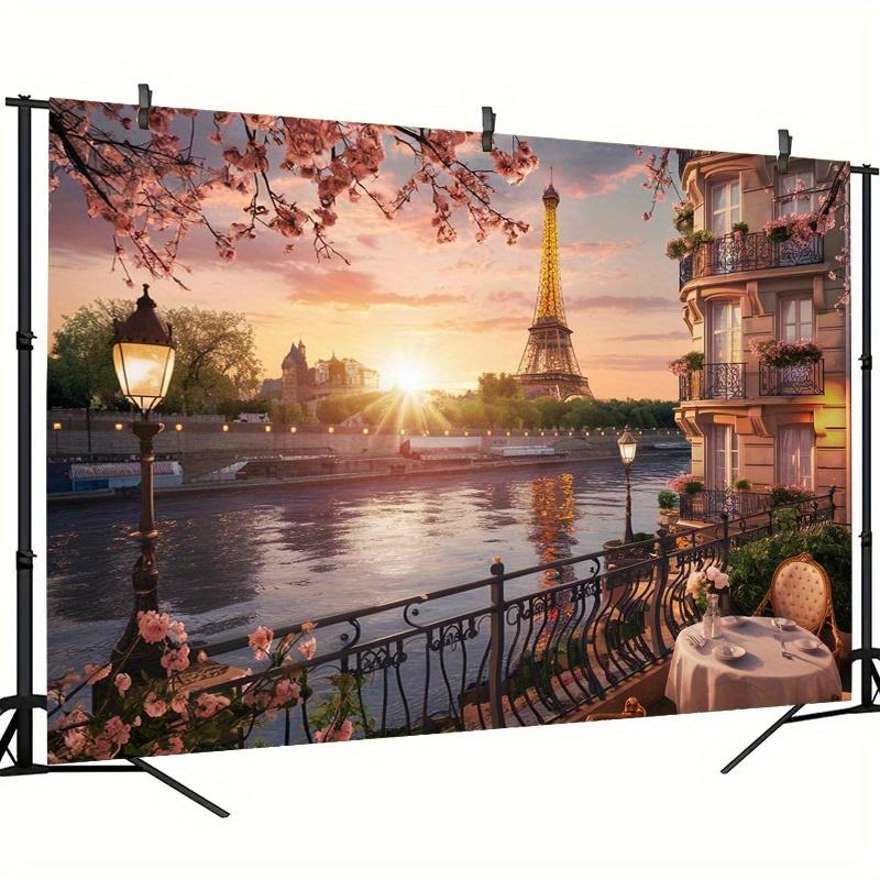 1pc Paris spring scenery background polyester wall decoration banner Eiffel Tower and river view home and room decoration
