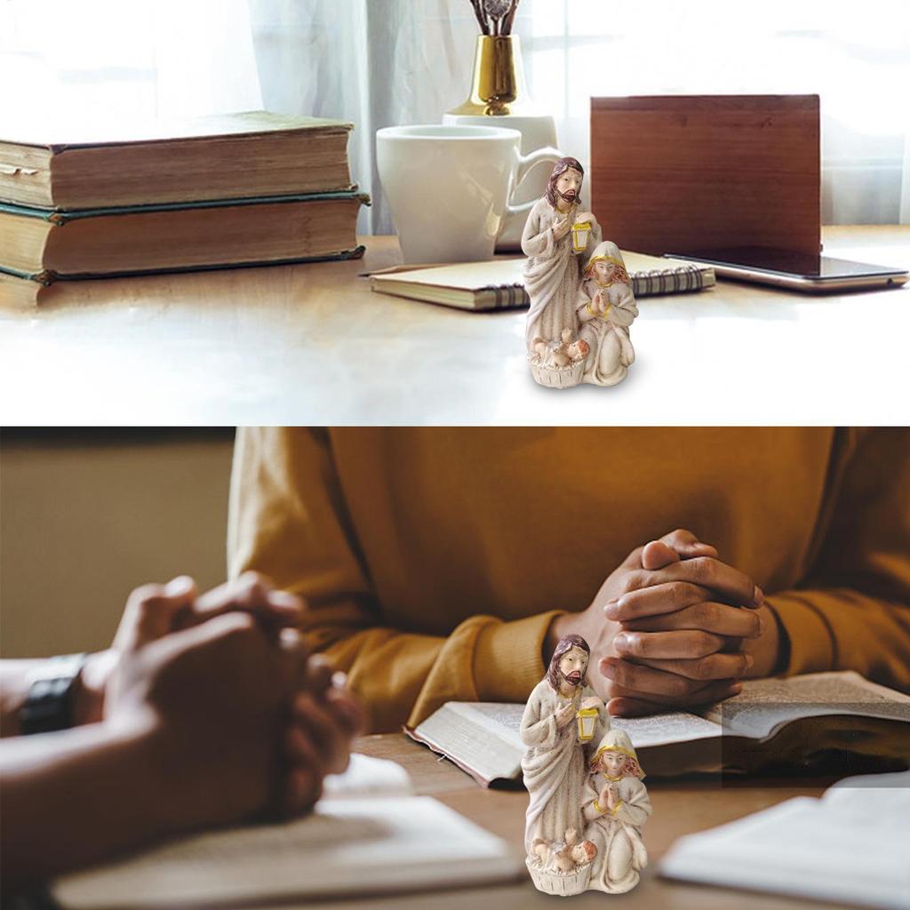 Resin Nativity Scene Statue Holy Family Catholic Figurine Tabletop Decor Handicrafts Sculpture for Christmas Church Decoration