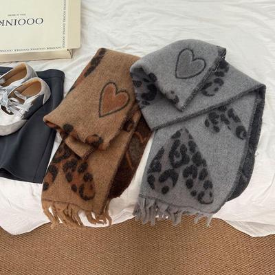 Unisex Thickened Leopard Print Tassel Scarf: Warm Neck Protector for Autumn & Winter Riding