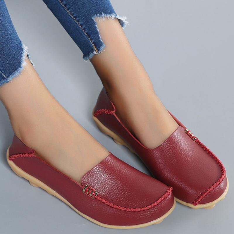 Genuine Leather Fashion Women Flats Retro Shoes Women Moccasins Nurse Shoes Casual Ballet Flats Soft Plus Size Shoes