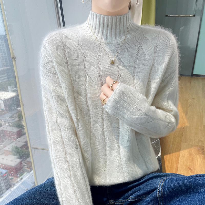Women's Cashmere Half-High Neck Sweater - Thickened, Loose, Slimming Autumn/Winter Knit Pullover.