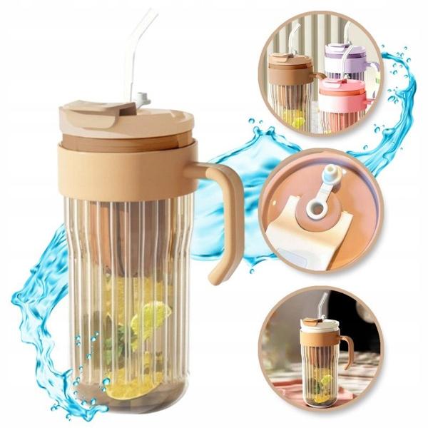 Ecarla Kubek Z Ryflowanego Szkła Z Sitkiem I Słomką 550Ml Brąz Cup12Br