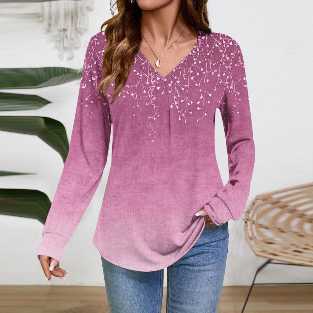 Women Long Sleeve Tops Dressy Casual V Neck Tshirts Basics Tee Vacation Fall Fashion Clothes