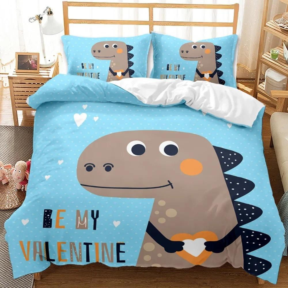 Cartoon Dinosaur Duvet Cover Cute Animal Bedding Set Twin For Kids Boys Girls Decor Microfiber Comforter Cover With Pillowcases