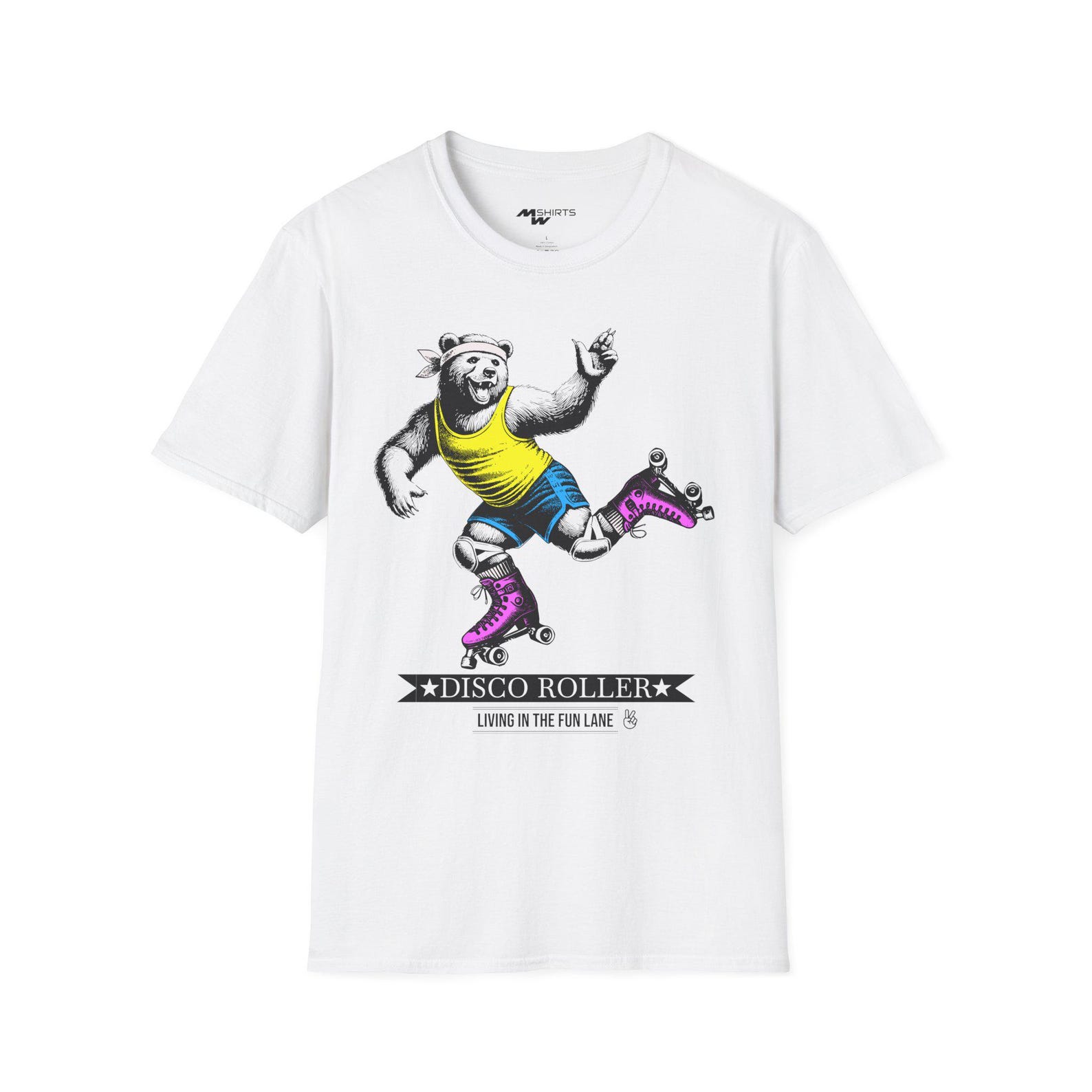 Rollerskating Bear T-Shirt: Retro Disco Roller Tee S