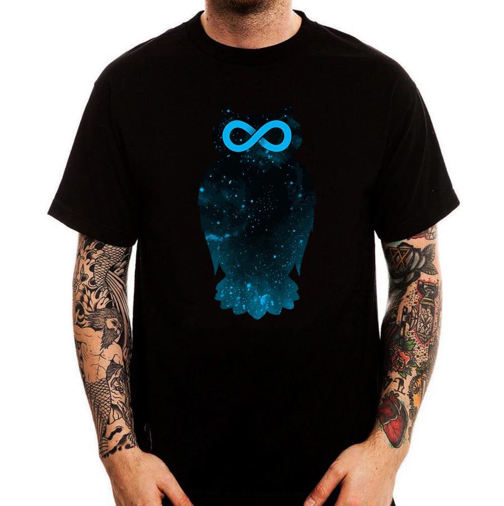 Infinity Night Bird Cosmic Owl Symbol Printed Cotton T-Shirt Top Tee 100