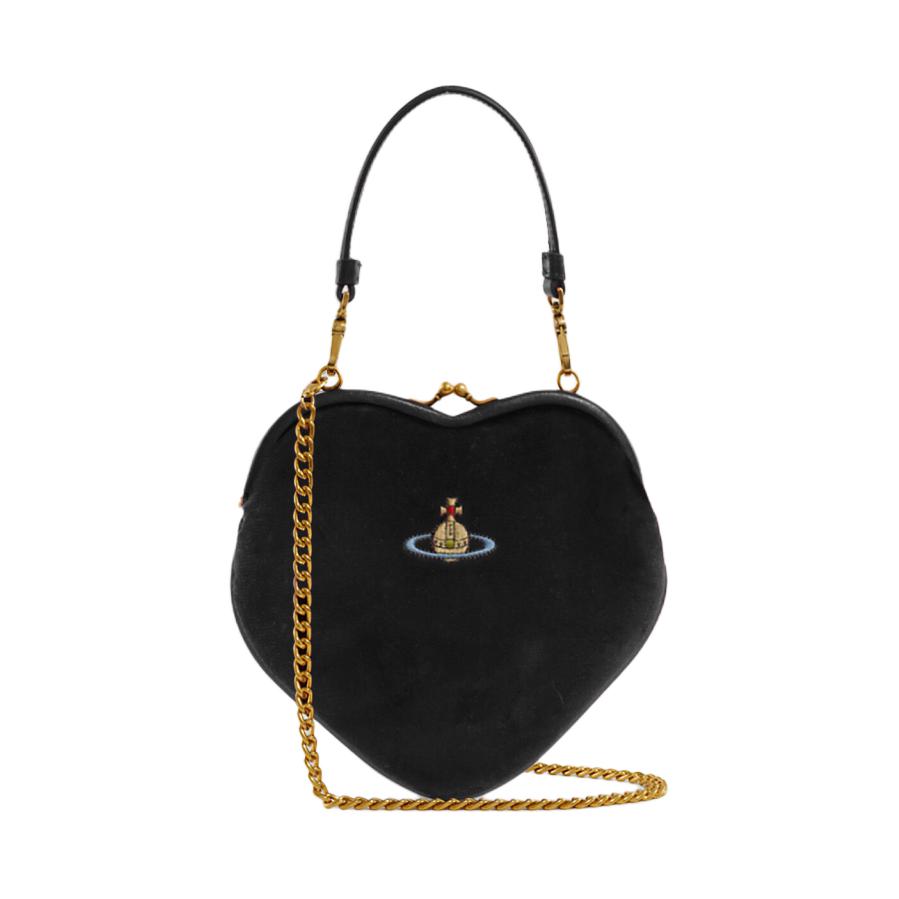 VIVIENNE WESTWOOD Belle Saturn Logo Detachable Chain Strap Cotton Velvet Handbag Women Handbags Black 4B01000DWW00ZLBLACK