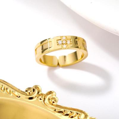 Zircon Cross Geometric Ring Adjustable Men and Women Couple Ring Hip Hop Open Ring