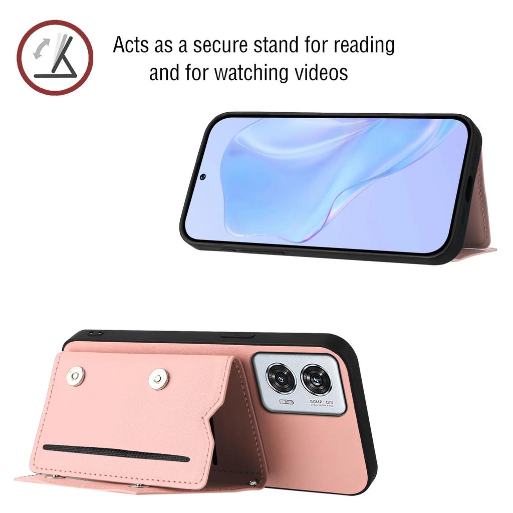 For Motorola Edge 50 Fusion 5G Etui Kortholder Støtte Skin-Touch Telefondeksel med Håndleddsstropp