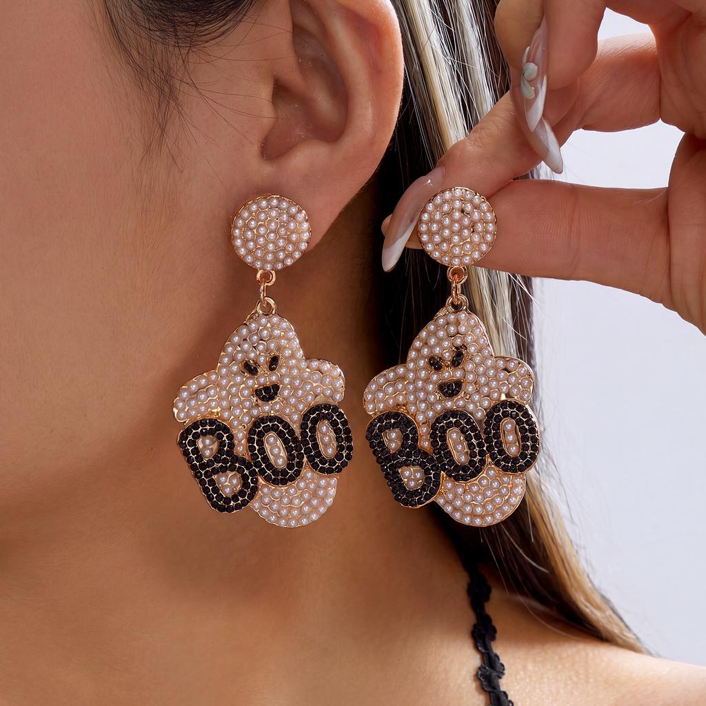 Funny Halloween Ghost Dangle Earrings For Women BOO Letter Simulated Pearl Ghost Earring Party Festival Horror Jewelry Gifts