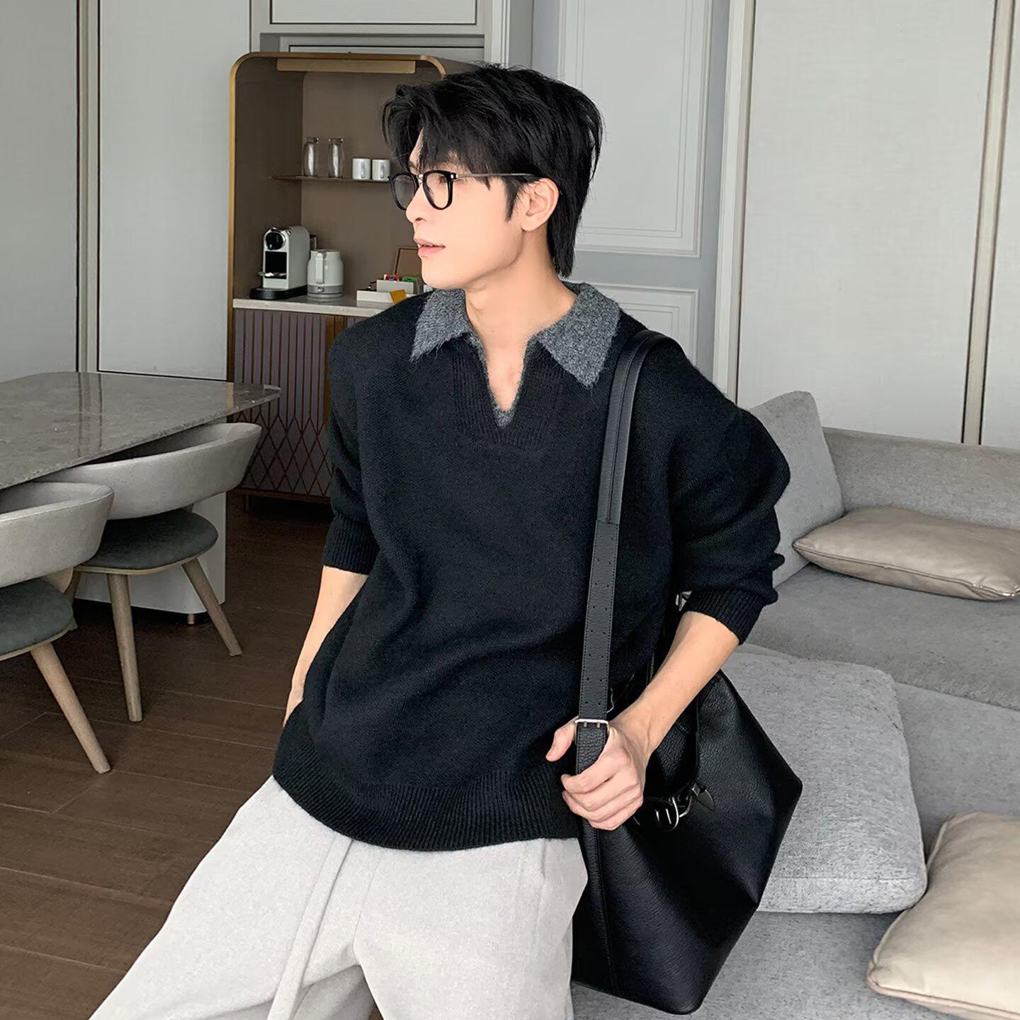 Men s Retro V-neck Sweater: Autumn/Winter Cleanfit Loose Casual Knitwear M