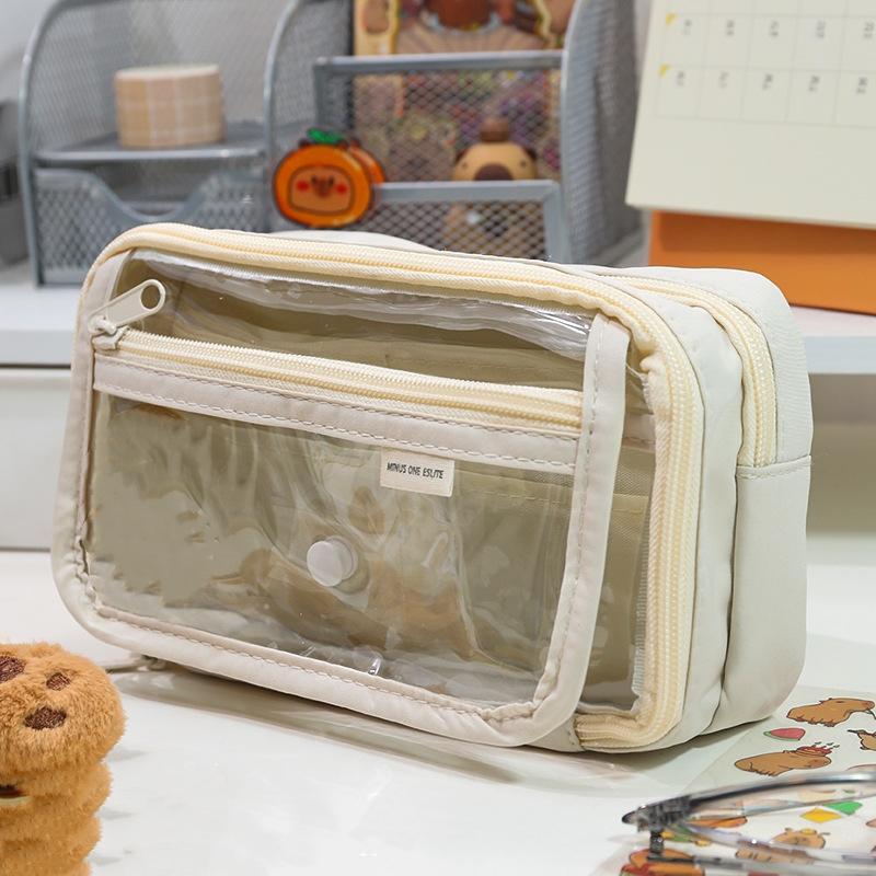 

Transparent Front Pocket Pencil Bag Pen Case Large Capacity 8 Layer Storage Pouch for Stationery School A7677 білий