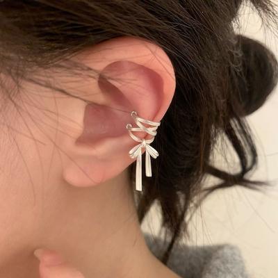 Non-piercing Balletcore Ribbon Ear Cuff Harajuku Bow Earrings Fashion Lacing Bow Ear Cuffs  Ladies