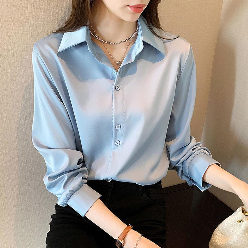 Solid Color Elegant Casual Long Sleeved Shirts Fashion New Slim Comfortable Turn-down Collar Top Women's Clothing 2023