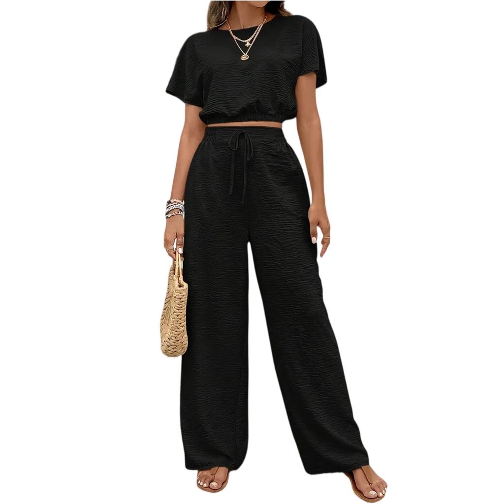 Fashion Women's Casual Top Pants Two-piece Set