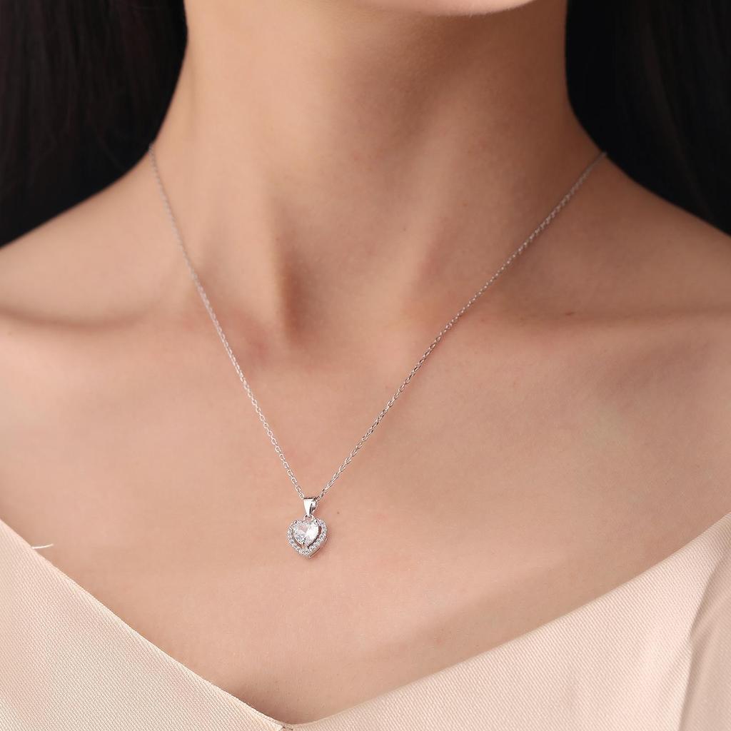 Beixi S925 Sterling Silver Heart Pendant Necklace with Zircon – Elegant, Light Luxury Design for Women.
