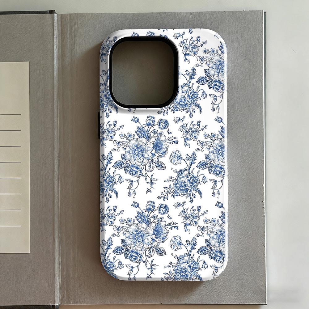 Clmj Blue Flowers Phone Case For Samsung Galaxy A56 A36 A26 S26 S25 S24 S23 S20FE Ultra Plus 5G Luxury Double-layer Back Cover