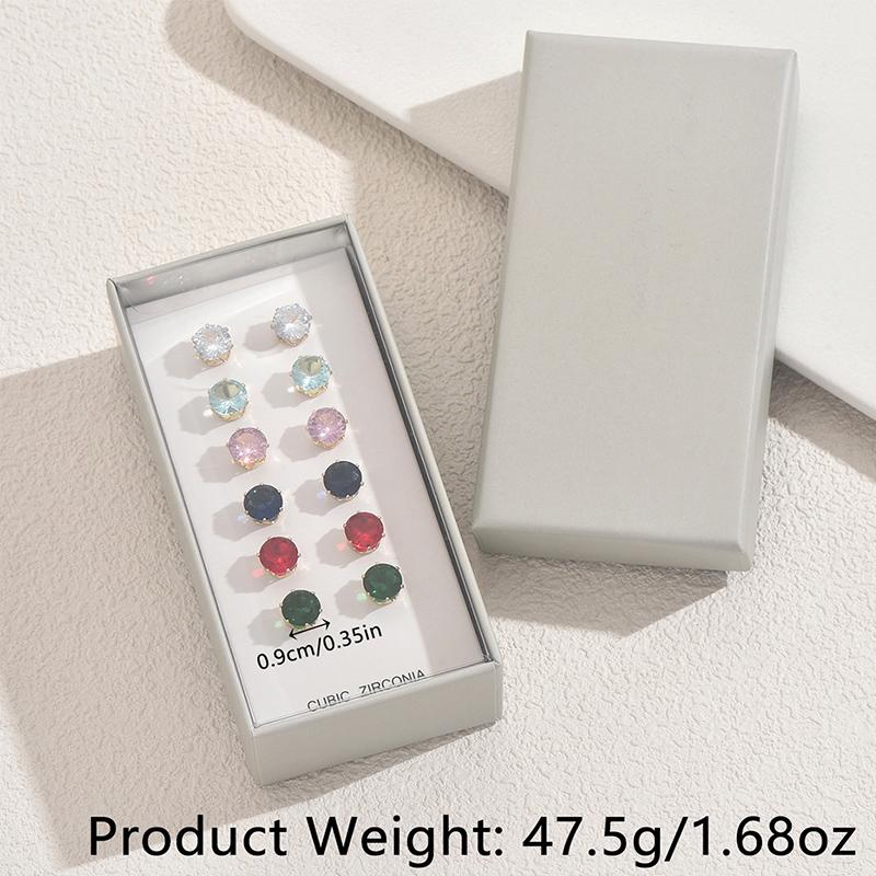 

Boxed 6 Pairs Colorful Zircon Stud Earrings Set Simple Exquisite Luxury For Women Bridal Wedding Jewelry Unique Gift