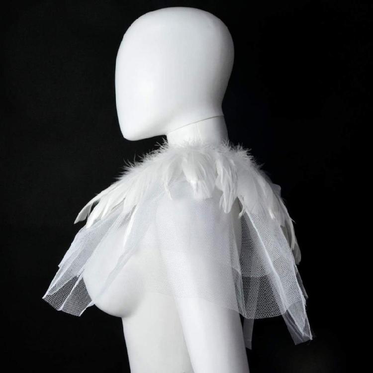 Women's Feather Double Layer Mesh Shrug Capes Shawl False Collar Witch Cosplay Costumes for Halloween Carnivals Party
