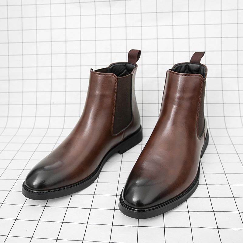 Designer New Men's Black Brwon Pointed Toe Casual Ankle Boot Male Winter Fashion Style Comfortable Chelsea Leather Shoes