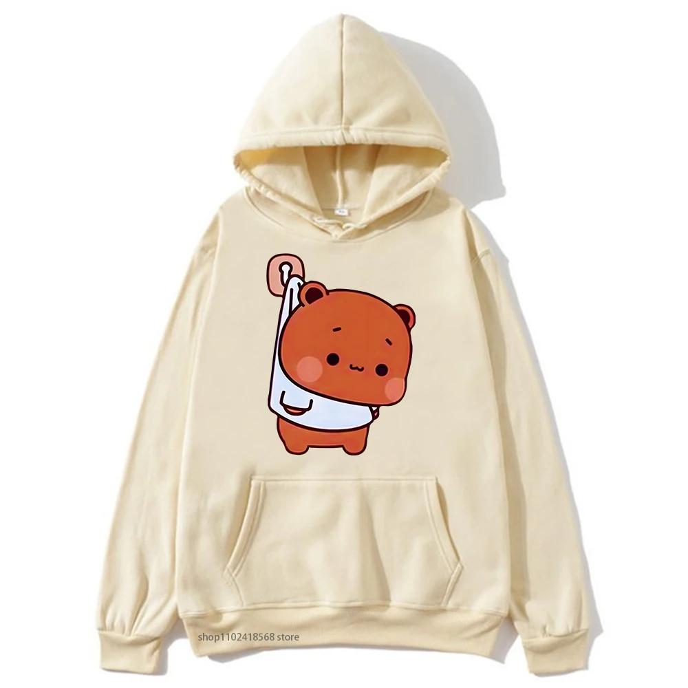 Cute Bubu and Duud Is Hanging In The Wall Funny Hoodie Panda and Brownie Bear Graphic Sweatshirt Clothes