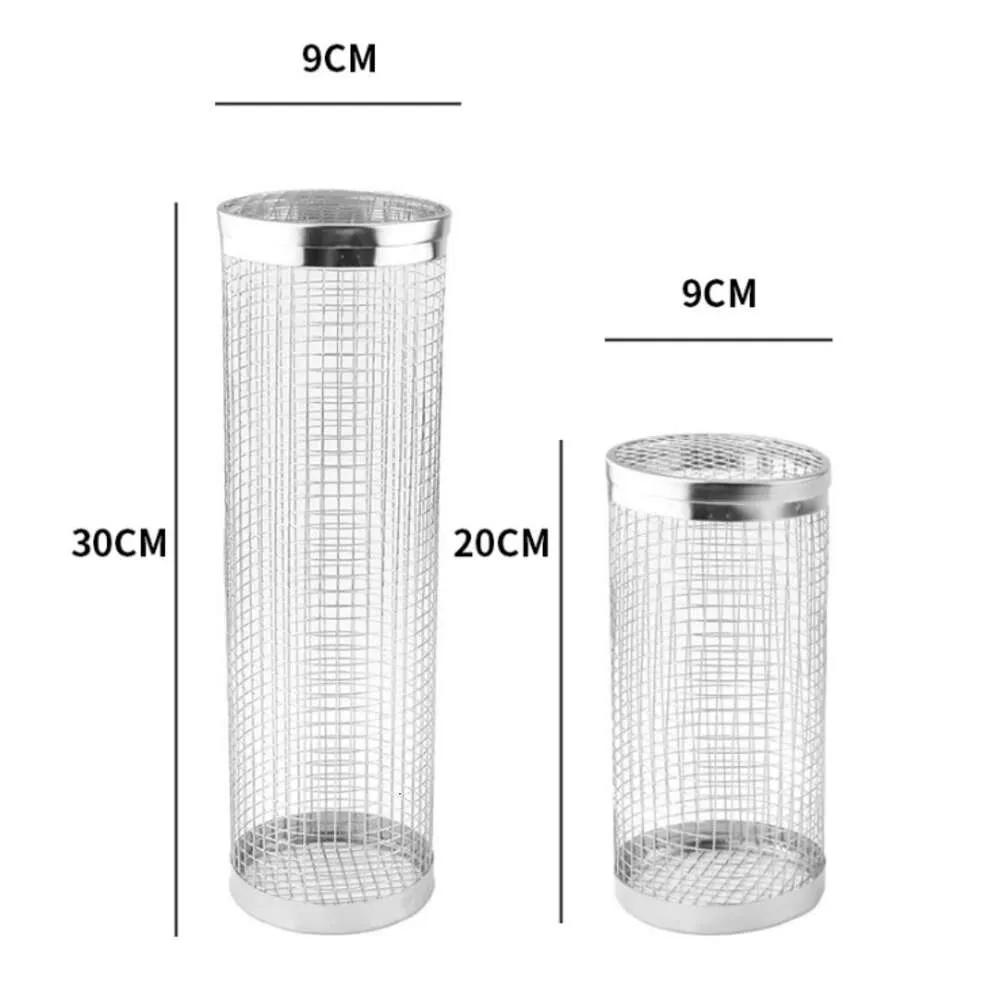 Stainless Steel Barbecue Cooking Grate Mesh Rotation Cylinder Cage Camping Picnic Cookware Outdoor Round BBQ Net Tube Campfire Grill Rolling Basket