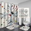 Cute Snowman Christmas Shower Curtain Set Silver Pine Branches Snowflake Xmas Balls Bathroom Decor Rug Bath Mat Toilet Lid Cover