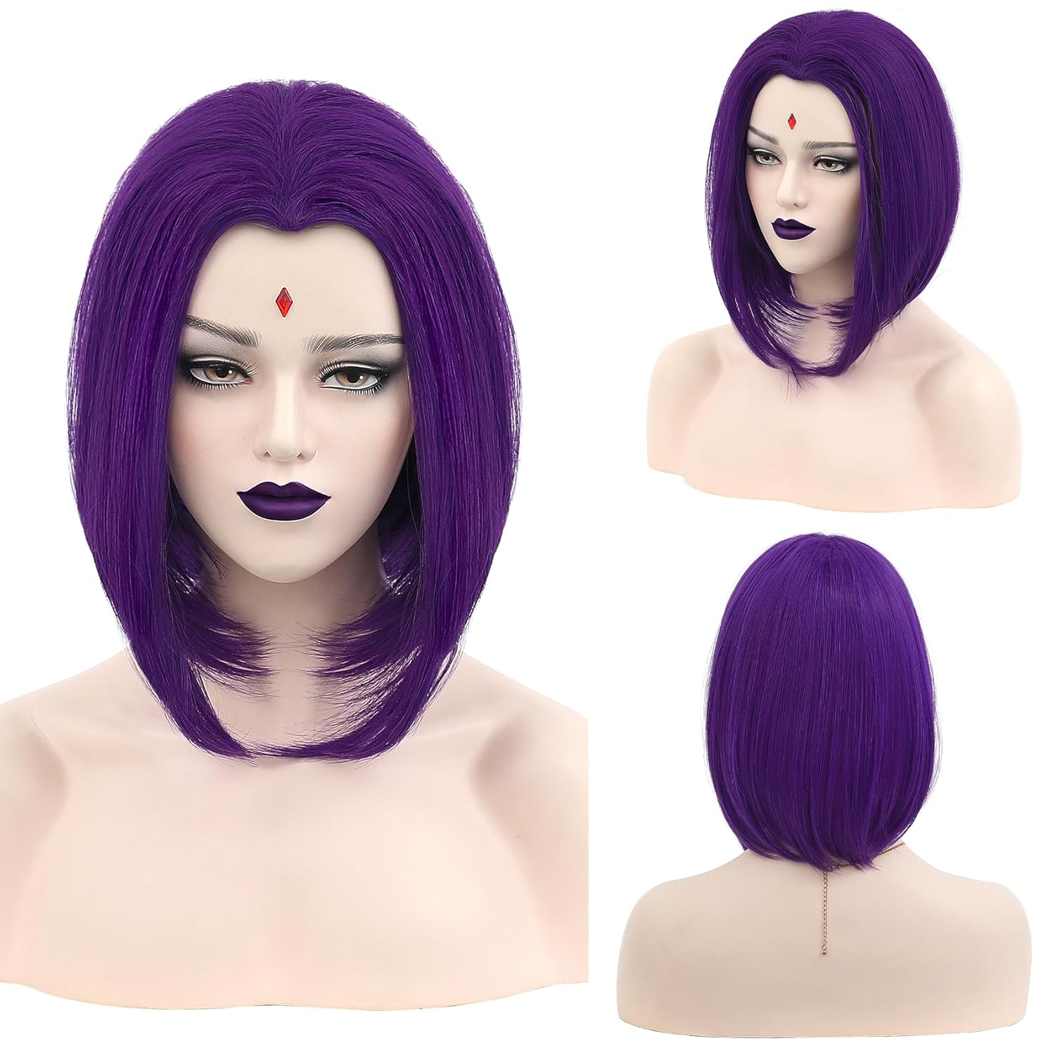 Purple Short Synthetic Wig Cosplay Short Bob Wig Purple Halloween Costume Wigs For Women