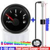 0-190 Ohm Fuel Float Level Sensor+52MM Fuel Level Gauge 8 Color Light Waterproof Pointer Oil Tank Meter Car Boat Marine 12V 24V