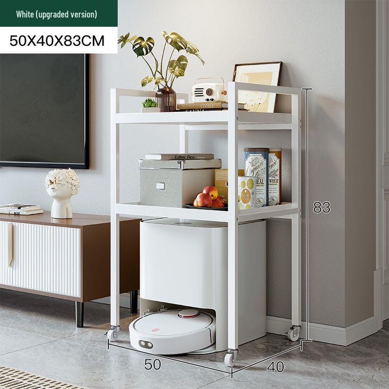 Multi-Layer Floor-Standing Adjustable Storage Rack with Trash Can Holder for Kitchen Use